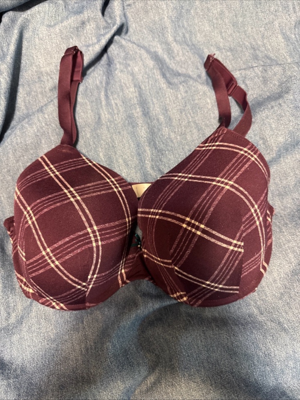 Cacique Burgundy Plaid Wireless T-Shirt Bra